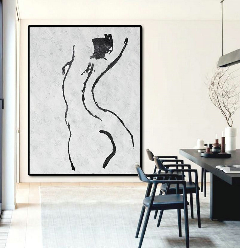 Hand Painted Abstract Art,Black And White Minimal Painting On Canvas - Giant Canvas Wall Art
